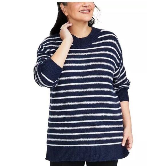 Style & Co Blue Fuzzy Striped Crewneck Pullover Sweater Plus Size 1X NWT - Picture 1 of 3